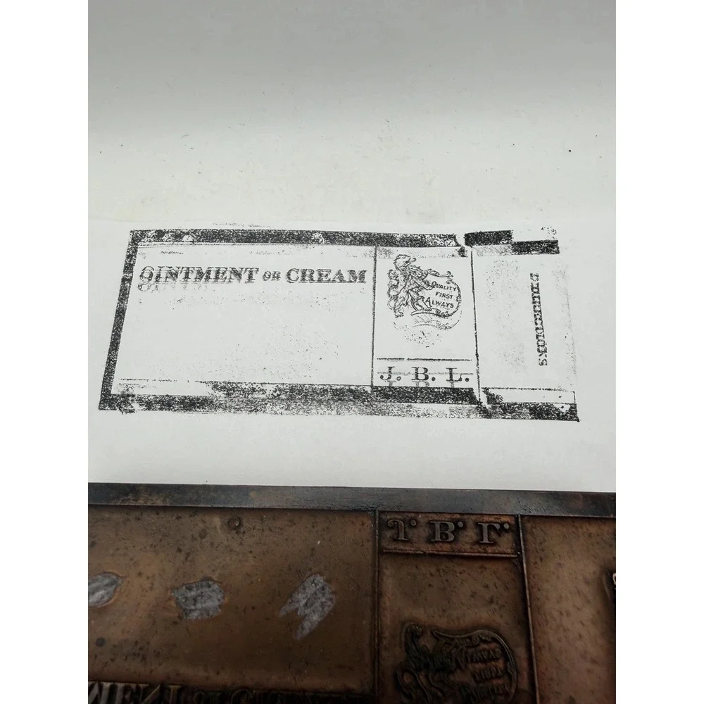 Antique Letterpress Printing Block J.B.L. Ointment Or Cream Advertising Wood